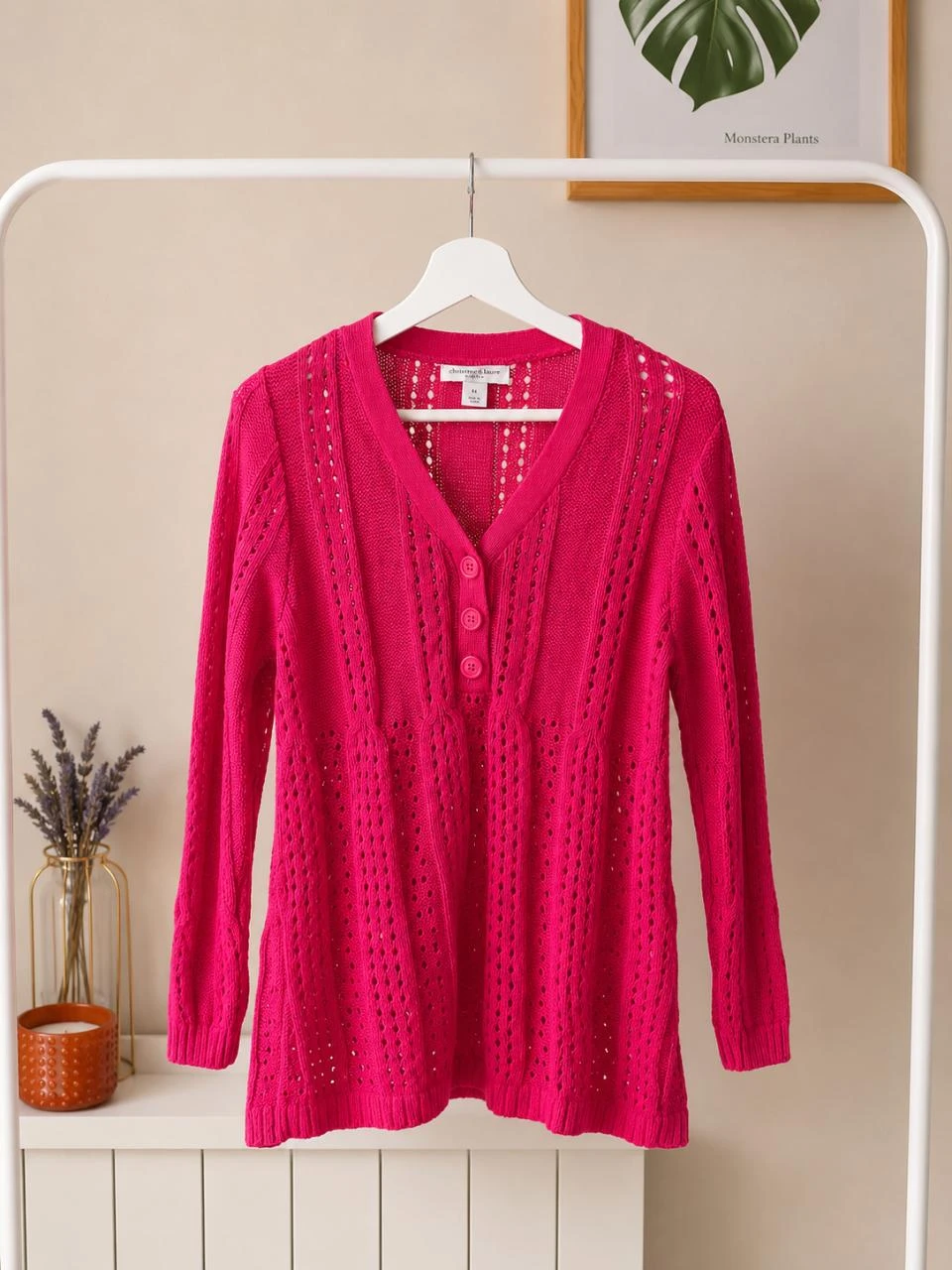 Pull femme rose fuchsia ajouré – Taille L – Christopher & Banks